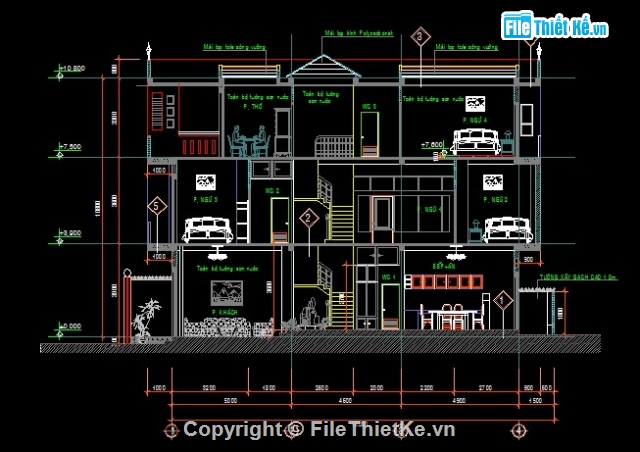 Bản vẽ nhà phố 3 tầng,nhà phố 3 tầng,Bản vẽ nhà phố 4x16m,Nhà phố 4x16m