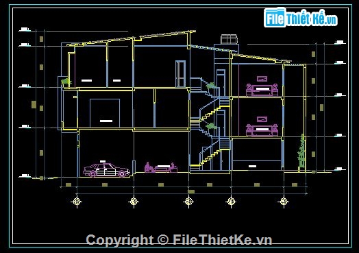 Bản vẽ nhà phố,thiết kế lệch tầng,nhà phố 3 tầng,Bản vẽ nhà phố 3 tầng kích thước 5.1m x 20.5m