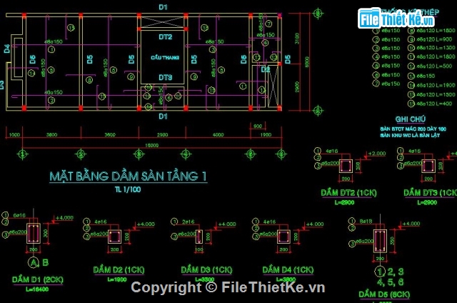 Bản vẽ nhà phố 3 tầng kích thước 6x16m ( kiến trúc+ kết cấu)