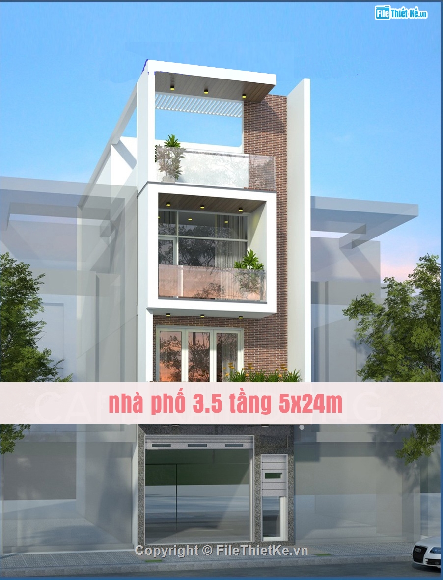 hồ sơ thiết kế nhà phố 3.5 tầng,Nhà phố 3 tầng 5x25m,bản vẽ nhà phố 5x24m,Bản vẽ nhà phố 3.5 tầng kích thước 5x24m