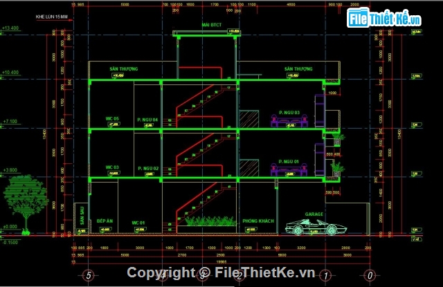 Bản vẽ nhà phố,nhà 4 tầng,4 tầng,kết cấu nhà phố