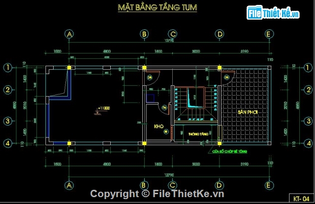 Bản vẽ nhà phố,nhà 4 tầng,nhà phố kt 4.8x13m,mẫu nhà 4 tầng đẹp