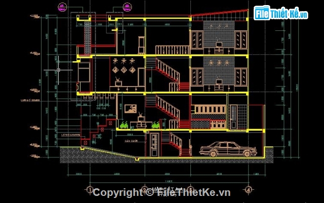 nhà phố gồm 3 lầu và 1 tầng hầm để xe ô tô,tầng hầm để xe ô tô,nhà 4 tầng,Bản vẽ nhà phố