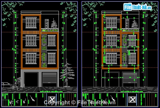 nhà phố 4 tầng 7x9.6m,nhà phố 7x9.6m,bản vẽ nhà phố 4 tầng,Bản vẽ nhà phố 4 tầng