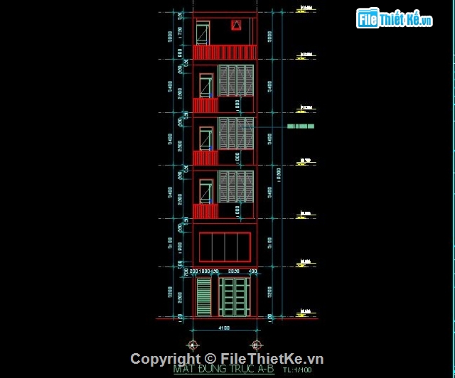 Bản vẽ nhà phố,nhà 5 tầng,kiến trúc 5 tầng,nhà phố 5 tầng,bản vẽ nhà 4.1m x 24.5m