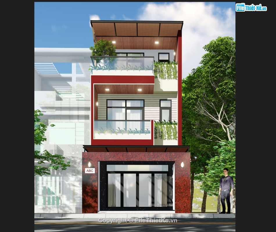 nhà phố 5x20,file sketchup nhà phố,file cad nhà phố 5x20