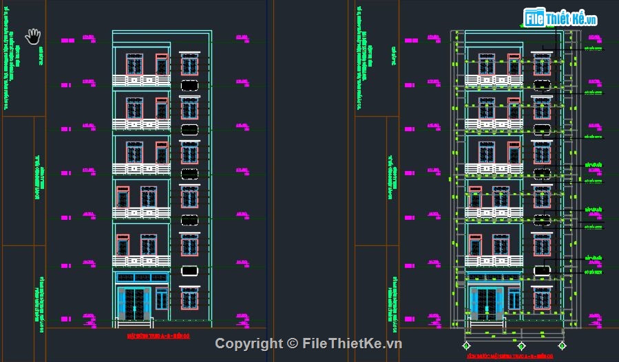 Bản vẽ nhà phố 6 tầng 8x16m ( Kiến trúc, kết cấu, dầm, điện,..)