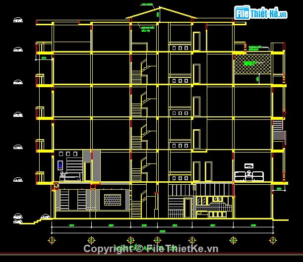 Bản vẽ nhà phố,Nhà phố 6 tầng,nhà đầy đủ các hạng mục