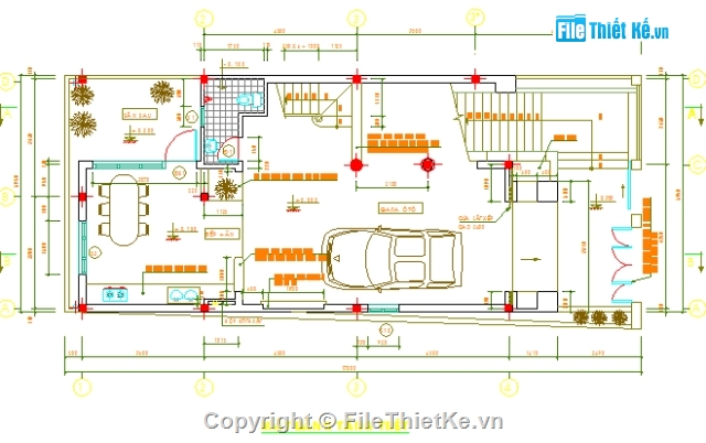 Bản vẽ nhà phố,nhà phố 3 tầng,biệt thự nhà phố,mặt tiền 7m,bản vẽ kiến trúc nhà phố,bản vẽ nhà 7x17m 3 tầng