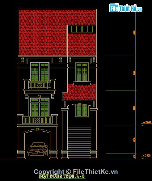 kiến trúc nhà 3 tầng,nhà kích thước 7 x 17m,nhà phố 3 tầng,bản vẽ nhà phố 3 tầng