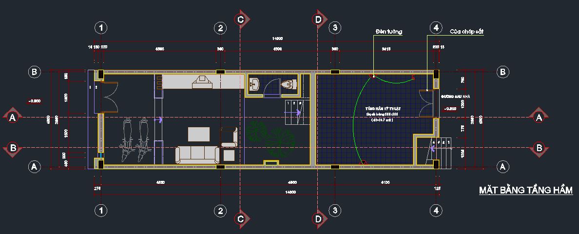 Nhà phố lệch 4 tầng 4x14m,bản vẽ nhà phố 4 tầng,nhà phố 4 tầng 1 tum,cad nhà phố 4 tầng