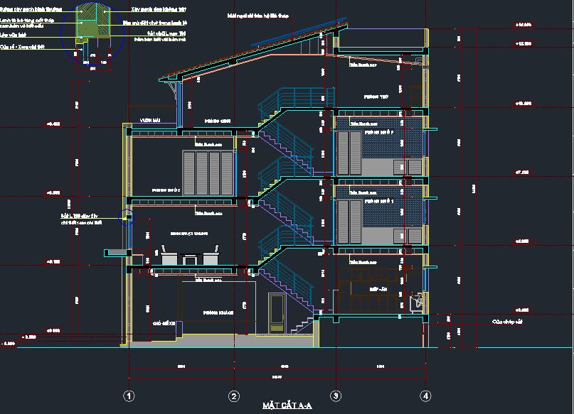 Nhà phố lệch 4 tầng 4x14m,bản vẽ nhà phố 4 tầng,nhà phố 4 tầng 1 tum,cad nhà phố 4 tầng