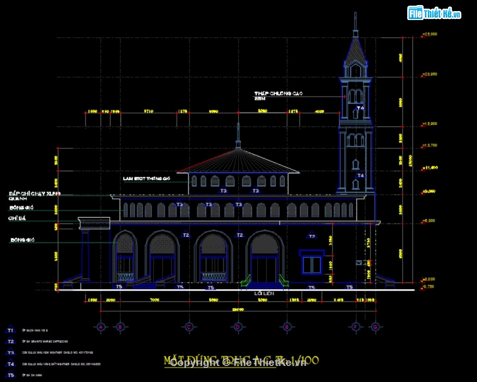 Bản vẽ nhà thờ,nhà thờ 28x28m đẹp,kiến trúc nhà thờ