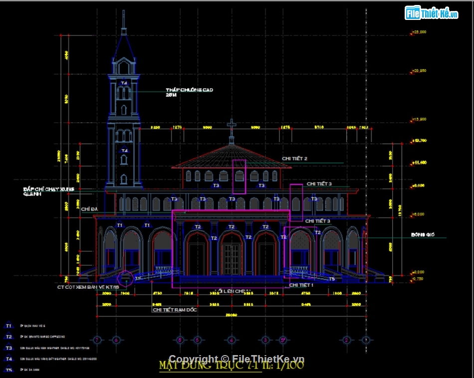 Bản vẽ nhà thờ,nhà thờ 28x28m đẹp,kiến trúc nhà thờ