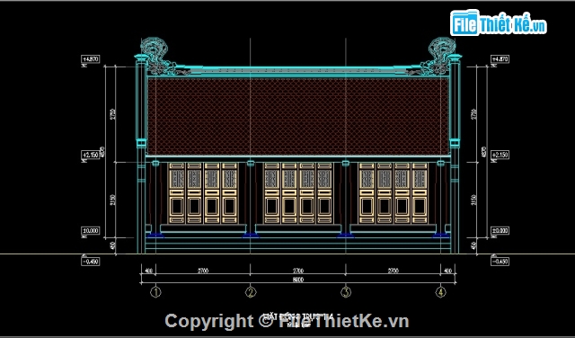 Bản vẽ nhà thờ 3 gian KT 8.9x9.8m