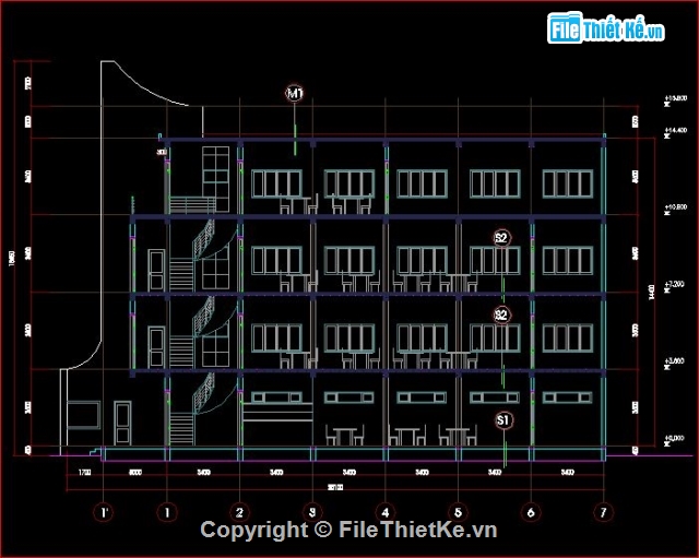 bản vẽ nhà thư viện,kết cấu nhà thư viện,kiến trúc nhà thư viện,nhà thư viện 4 tầng