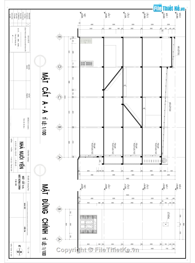 Bản vẽ nhà yến 4 tầng 5x20m (Kiến trúc, kết cấu)