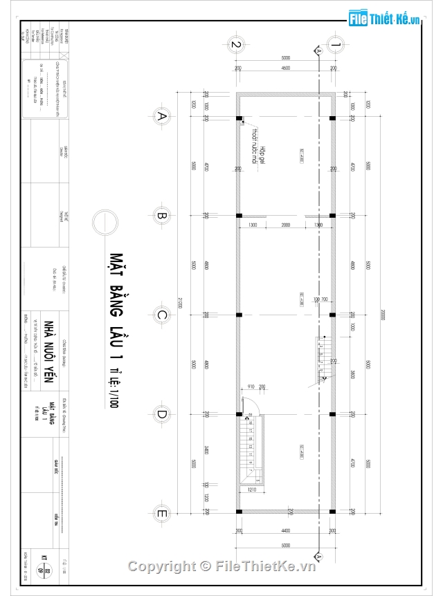 Bản vẽ nhà yến 4 tầng 5x20m (Kiến trúc, kết cấu)