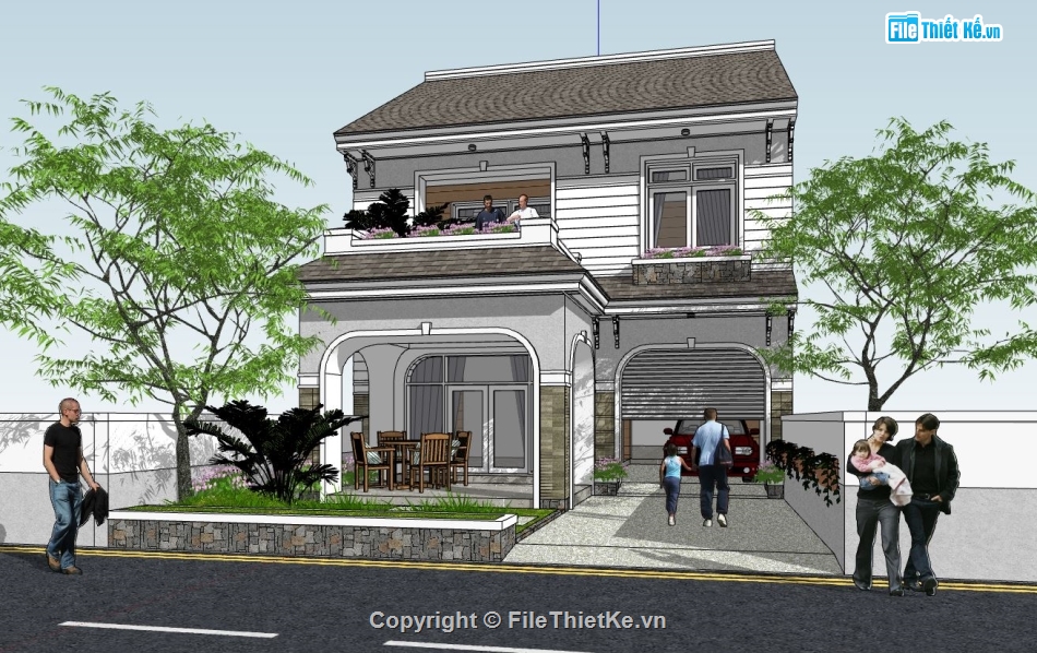 phối cảnh biệt thự 2 tầng,biệt thự 2 tầng hiện đại,model su biệt thự 2 tầng