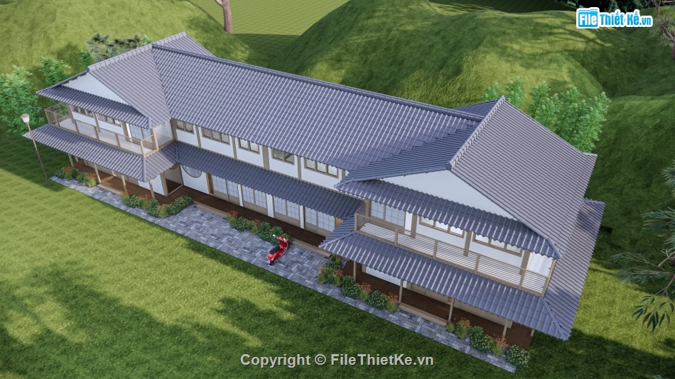 Thiết kế,phối cảnh,nhật bản,sketchup enscape,ban ve kien truc,homestay 1 tầng