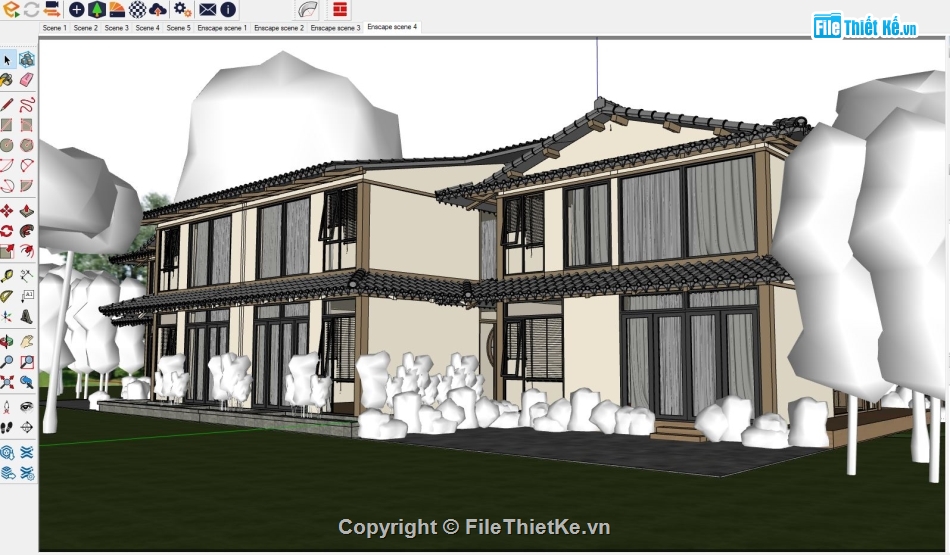 Thiết kế,phối cảnh,nhật bản,sketchup enscape,ban ve kien truc,homestay 1 tầng