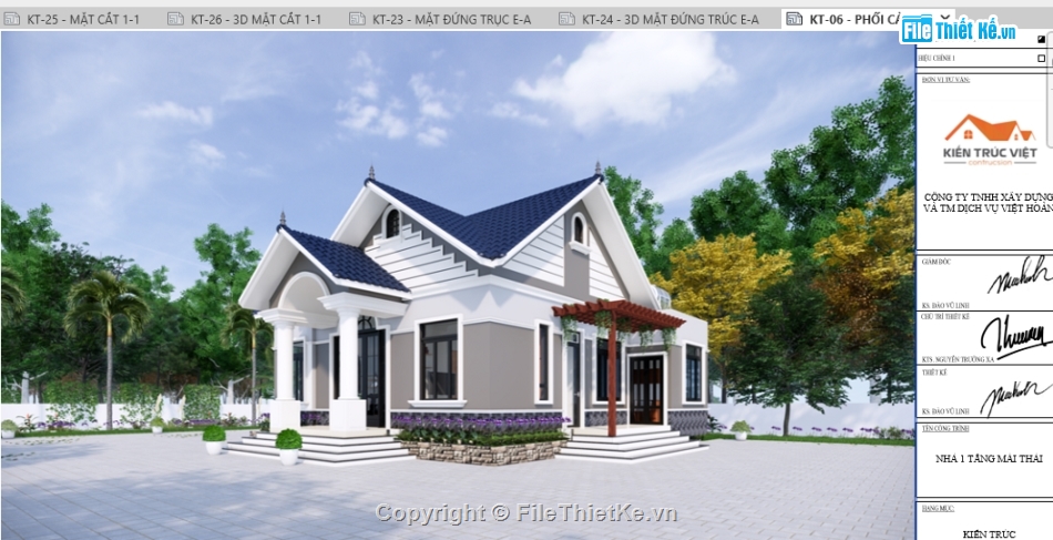 Revit biệt thự mái thái,file revit biệt thự mái thái,Bản vẽ revit biệt thự mái thái,biệt thự mái thái 14.84x15.8m,bản vẽ revit biệt thự 1 tầng