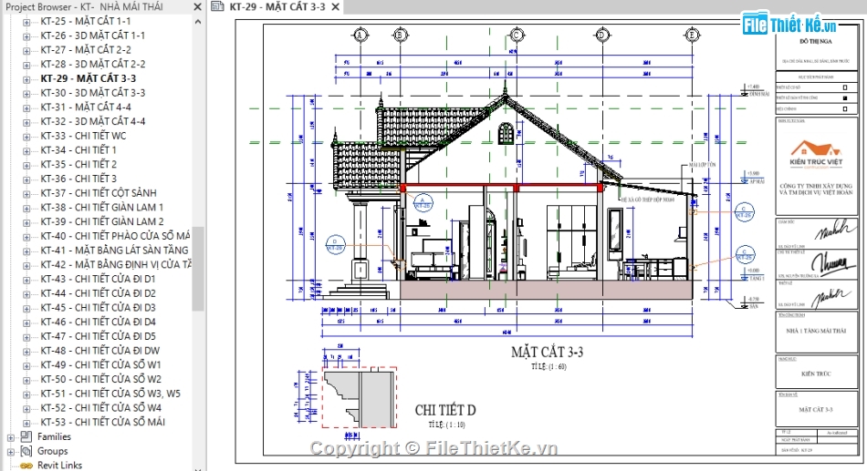 Revit biệt thự mái thái,file revit biệt thự mái thái,Bản vẽ revit biệt thự mái thái,biệt thự mái thái 14.84x15.8m,bản vẽ revit biệt thự 1 tầng