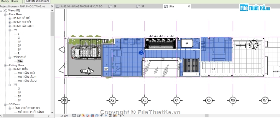 revit nhà văn phòng,revit văn phòng 3 tầng,File revit nhà phố 3 tầng,Nhà phố 3 tầng 5x25m,bản vẽ nhà phố 3 tầng revit