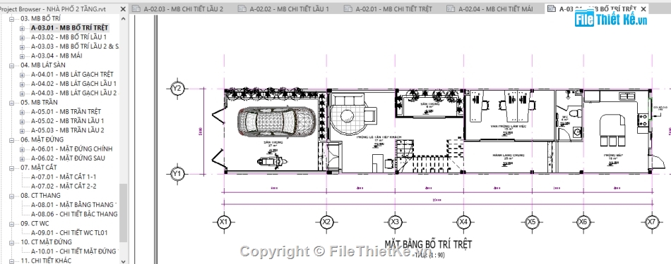 revit nhà văn phòng,revit văn phòng 3 tầng,File revit nhà phố 3 tầng,Nhà phố 3 tầng 5x25m,bản vẽ nhà phố 3 tầng revit