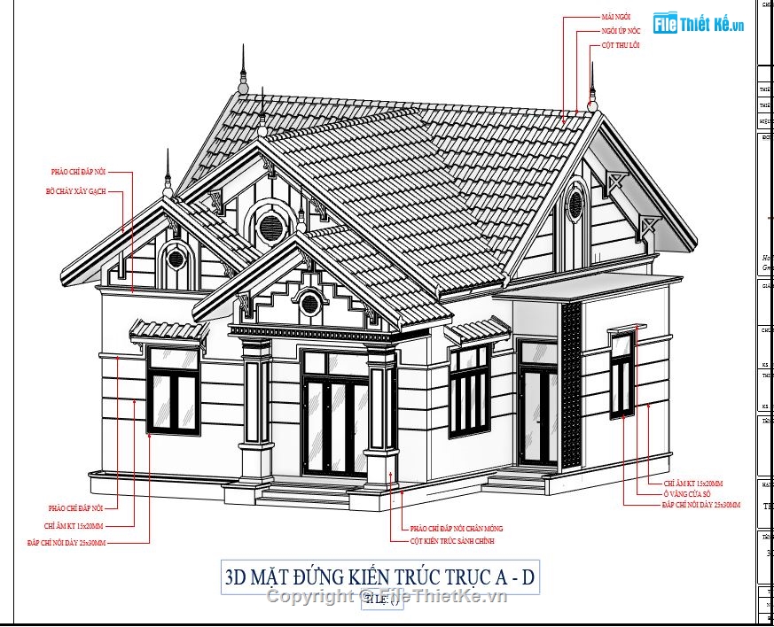 Bản vẽ revit Biệt thự 1 tầng,File revit Biệt thự 1 tầng,Bản vẽ revit mái thái 1 tầng,Reivit biệt thự 1 tầng,File revit biệt thự 8.5x10.8m