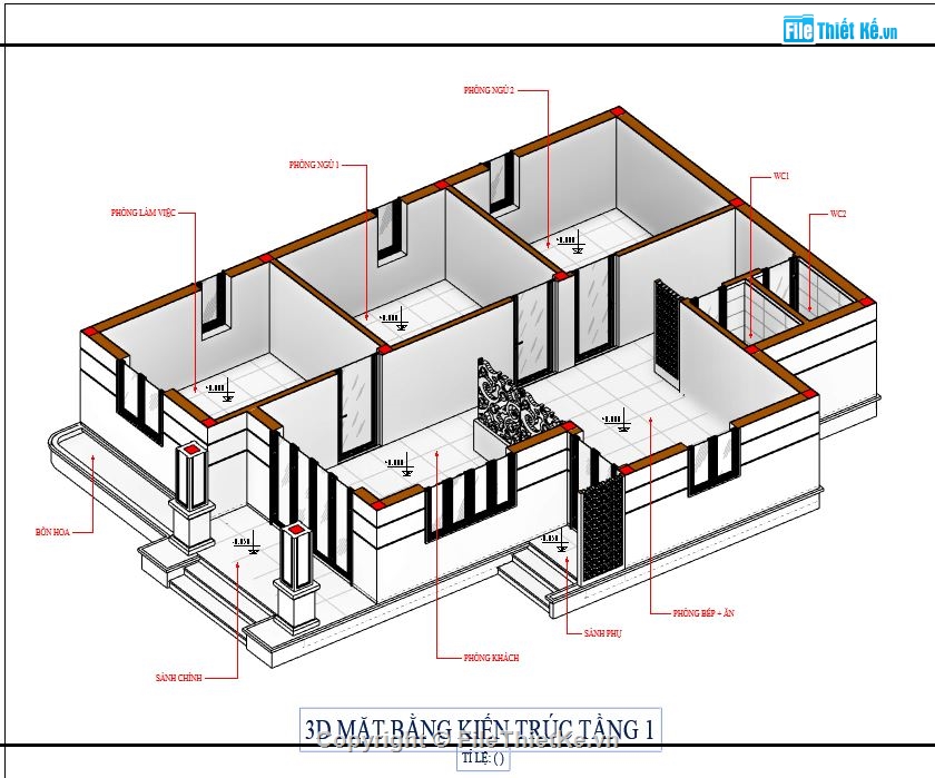 Bản vẽ revit Biệt thự 1 tầng,File revit Biệt thự 1 tầng,Bản vẽ revit mái thái 1 tầng,Reivit biệt thự 1 tầng,File revit biệt thự 8.5x10.8m