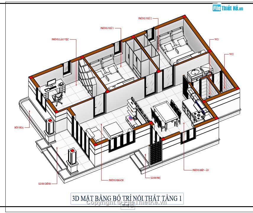 Bản vẽ revit Biệt thự 1 tầng,File revit Biệt thự 1 tầng,Bản vẽ revit mái thái 1 tầng,Reivit biệt thự 1 tầng,File revit biệt thự 8.5x10.8m