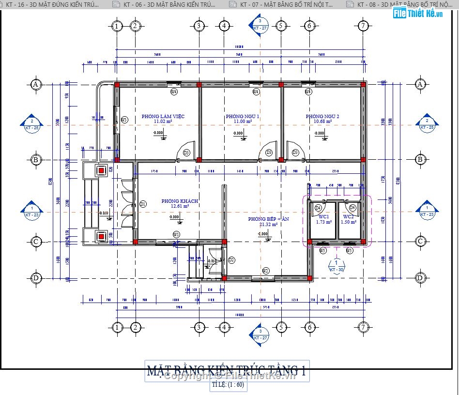 Bản vẽ revit Biệt thự 1 tầng,File revit Biệt thự 1 tầng,Bản vẽ revit mái thái 1 tầng,Reivit biệt thự 1 tầng,File revit biệt thự 8.5x10.8m