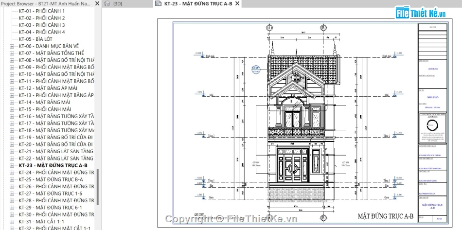 bản vẽ revit 2 tầng mái thái,hồ sơ biệt thự 2 tầng mái thái,Biệt thự 2 tầng mái Thái,Revit biệt thự 2 tầng mái Thái,File revit biệt thự 2 tầng 6x20m