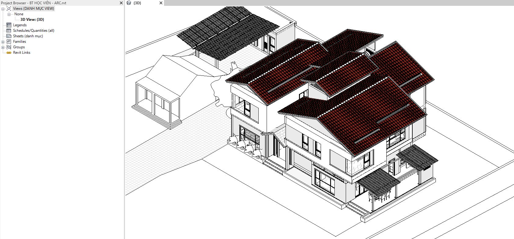 biệt thự 3 tầng,kiến trúc biệt thự,revit biệt thự