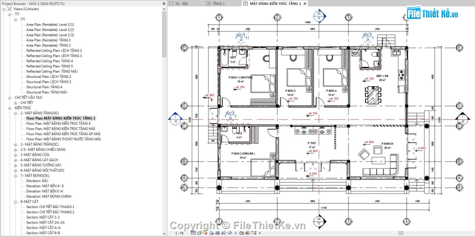 Revit nhà 3 gian,file revit nhà cấp 4,bản vẽ revit nhà cấp 4,File revit nhà 1 tầng,revit nhà cấp 4,File revit nhà 3 gian