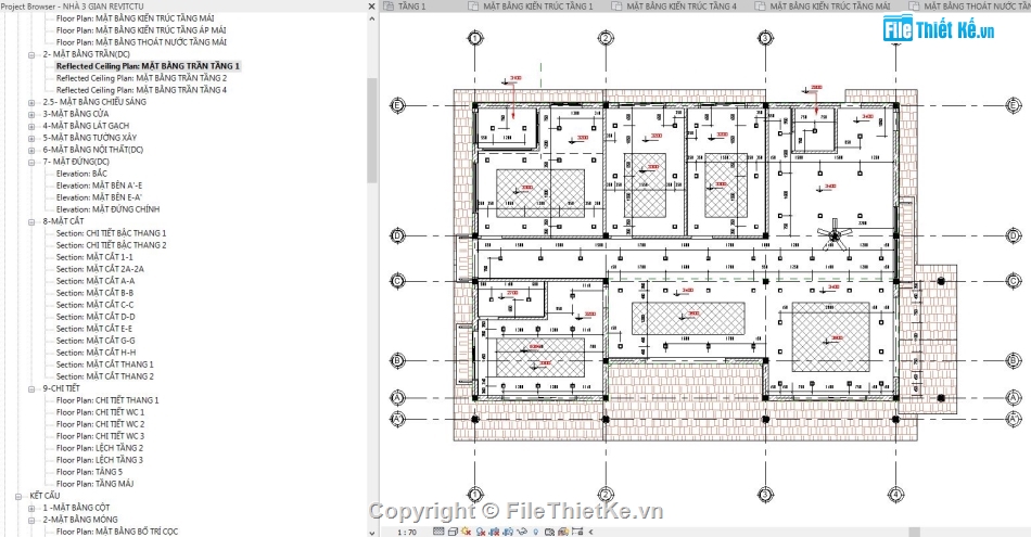 Revit nhà 3 gian,file revit nhà cấp 4,bản vẽ revit nhà cấp 4,File revit nhà 1 tầng,revit nhà cấp 4,File revit nhà 3 gian