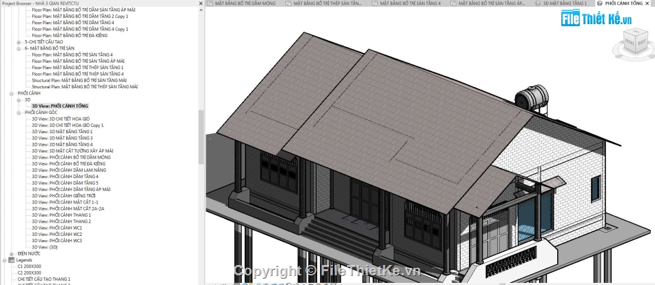 Revit nhà 3 gian,file revit nhà cấp 4,bản vẽ revit nhà cấp 4,File revit nhà 1 tầng,revit nhà cấp 4,File revit nhà 3 gian