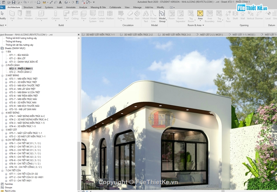 Revit nhà 1 tầng 7x14m,nhà phố 1 tầng 7x14m,File revit nhà phố 1 tầng,Kiến trúc nhà phố 1 tầng,bản vẽ revit nhà phố 1 tầng