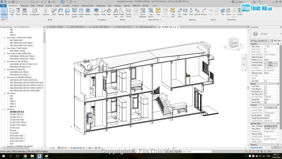 Nhà phố hiện đại 5x17.5m,Revit nhà phố 2 tầng 5x17.5m,Bản vẽ revit nhà phố,thiết kế revit nhà phố 2 tầng,nhà phố 2 tầng hiện đại