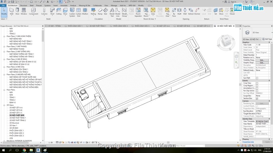 Nhà phố hiện đại 5x17.5m,Revit nhà phố 2 tầng 5x17.5m,Bản vẽ revit nhà phố,thiết kế revit nhà phố 2 tầng,nhà phố 2 tầng hiện đại