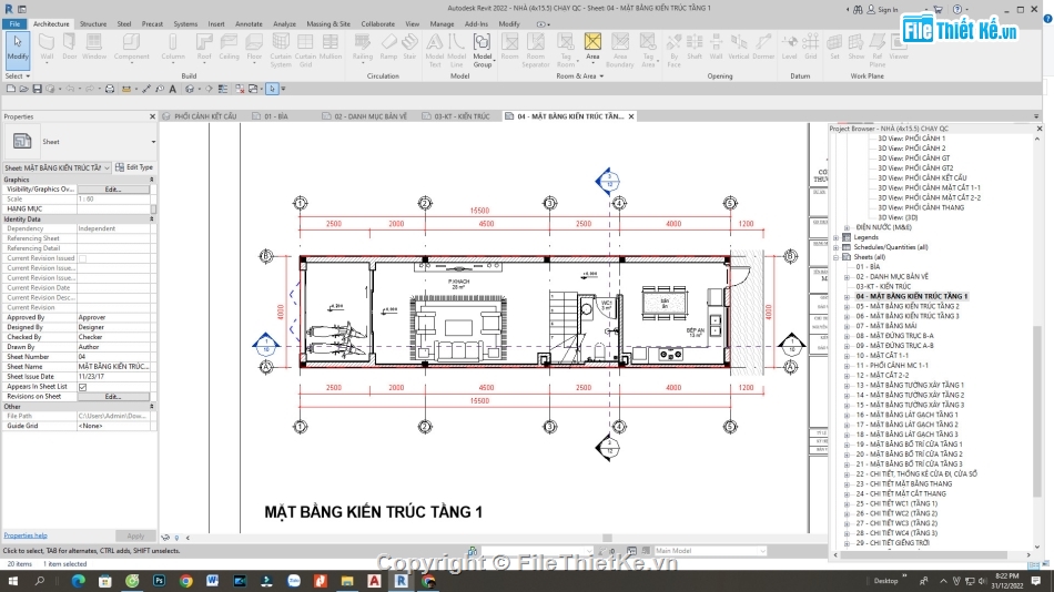 bản vẽ revit nhà phố 3 tầng,revit nhà phố 3 tầng 4x15.5m,File revit nhà phố 3 tầng,bản vẽ nhà phố 3 tầng revit,nhà phố 3 tầng revit