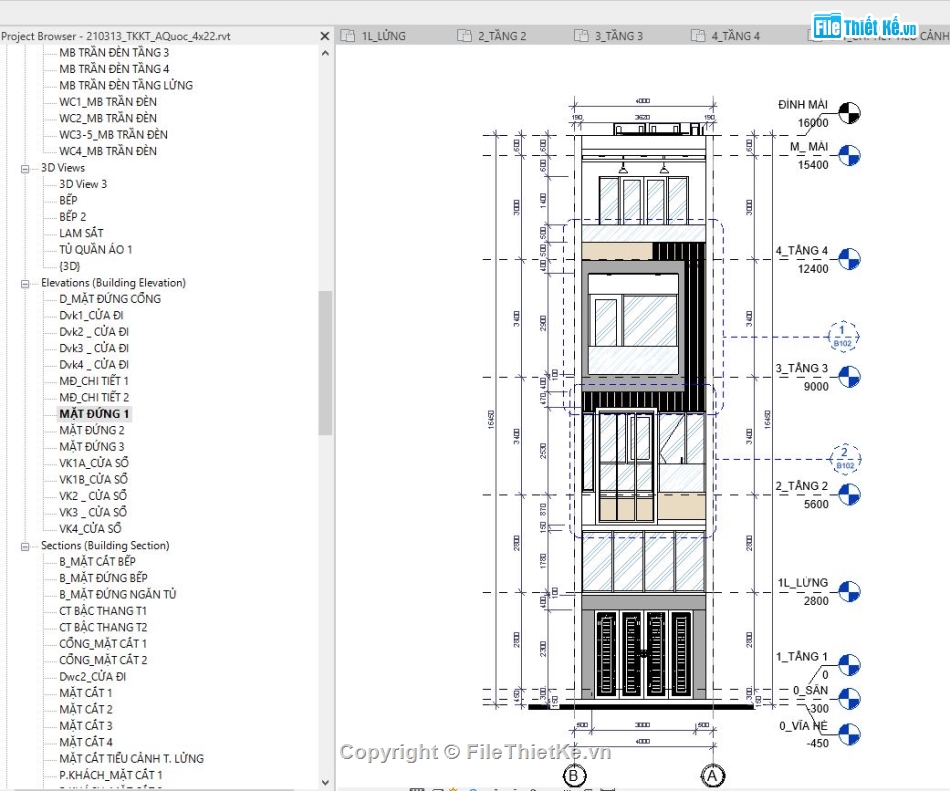 Revit Nhà phố 4 tầng,bản vẽ revit nhà phố 4 tầng,bản vẽ revit nhà phố,Nhà phố 4 tầng revit