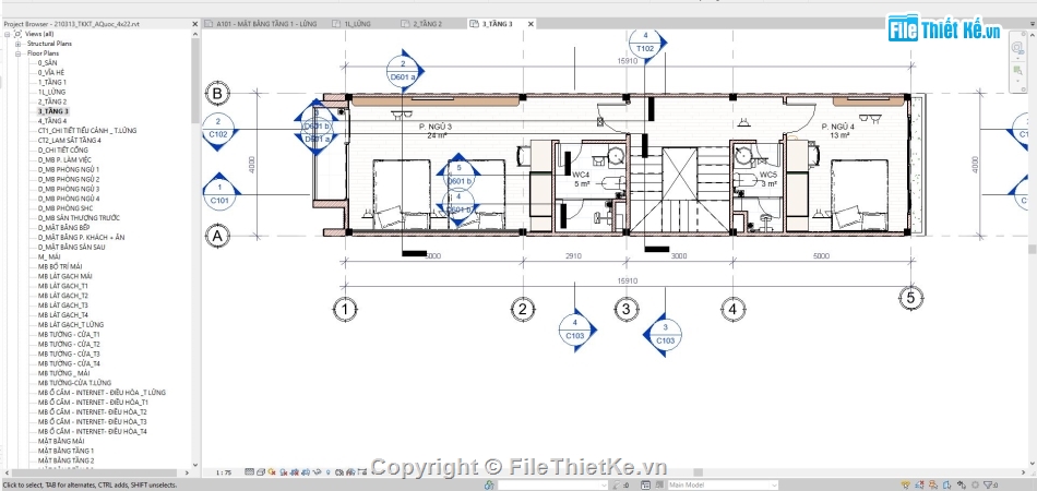 Revit Nhà phố 4 tầng,bản vẽ revit nhà phố 4 tầng,bản vẽ revit nhà phố,Nhà phố 4 tầng revit