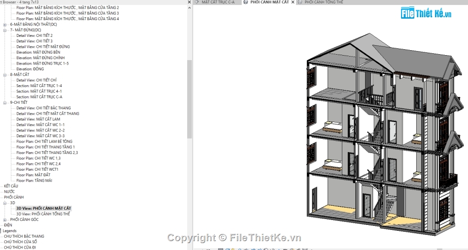 nhà phố 3 tầng,Bản vẽ nhà phố,nhà 4 tầng,kiến trúc 3 tầng,nhà phố 4 tầng 6.4x13m,REVIT nhà phố 4 tầng