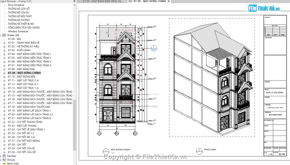 nhà phố 3 tầng,Bản vẽ nhà phố,nhà 4 tầng,kiến trúc 3 tầng,nhà phố 4 tầng 6.4x13m,REVIT nhà phố 4 tầng