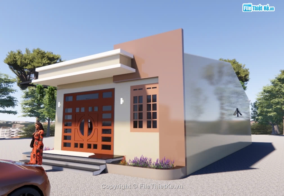 nhà vườn,nhà 1 tầng,nhà 1 tầng đẹp,nhà 1 tầng hiện đại,nhà vườn 8x16m