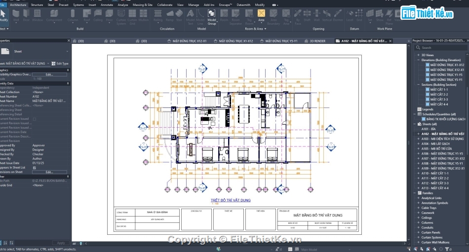 nhà cấp 4,bản vẽ revit,nhà vườn,nhà vườn mái thái