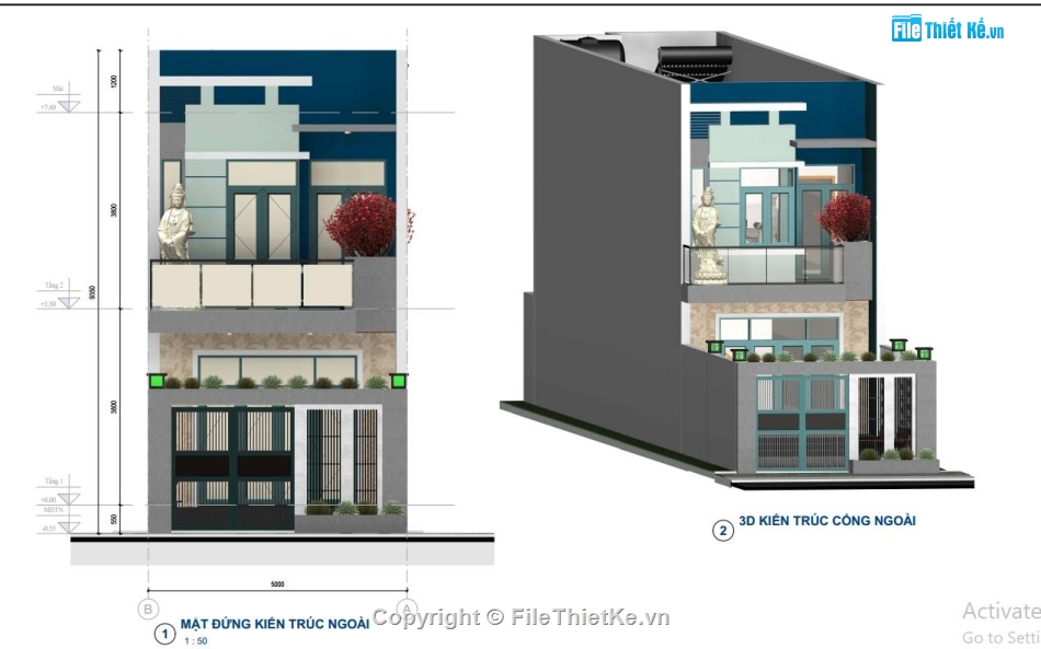 bản vẽ revit nhà phố 2 tầng,revit nhà phố 2 tầng,bản vẽ nhà phố 2 tầng revit