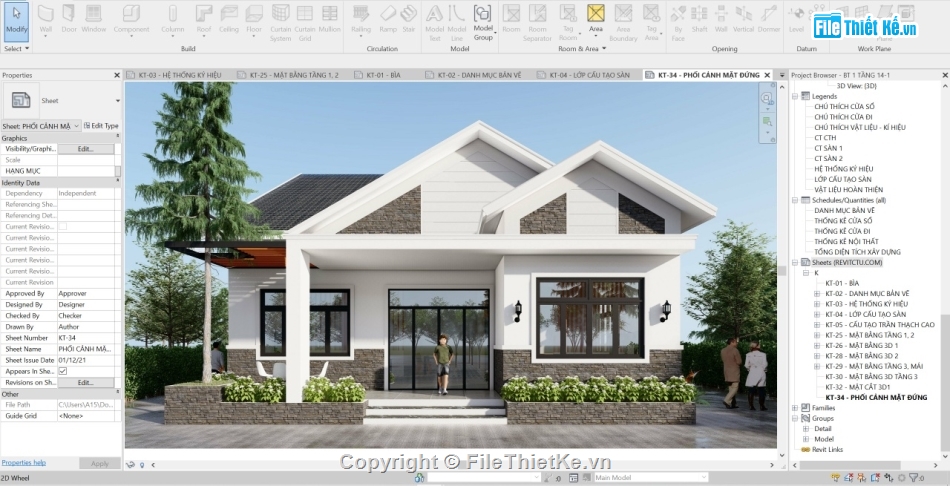 File revit biệt thự 1 tầng,revit biệt thự 1 tầng,Bản vẽ revit biệt thự,Revit biệt thự mái thái,File revit nhà 1 tầng,thiết kế revit biệt thự 1 tầng